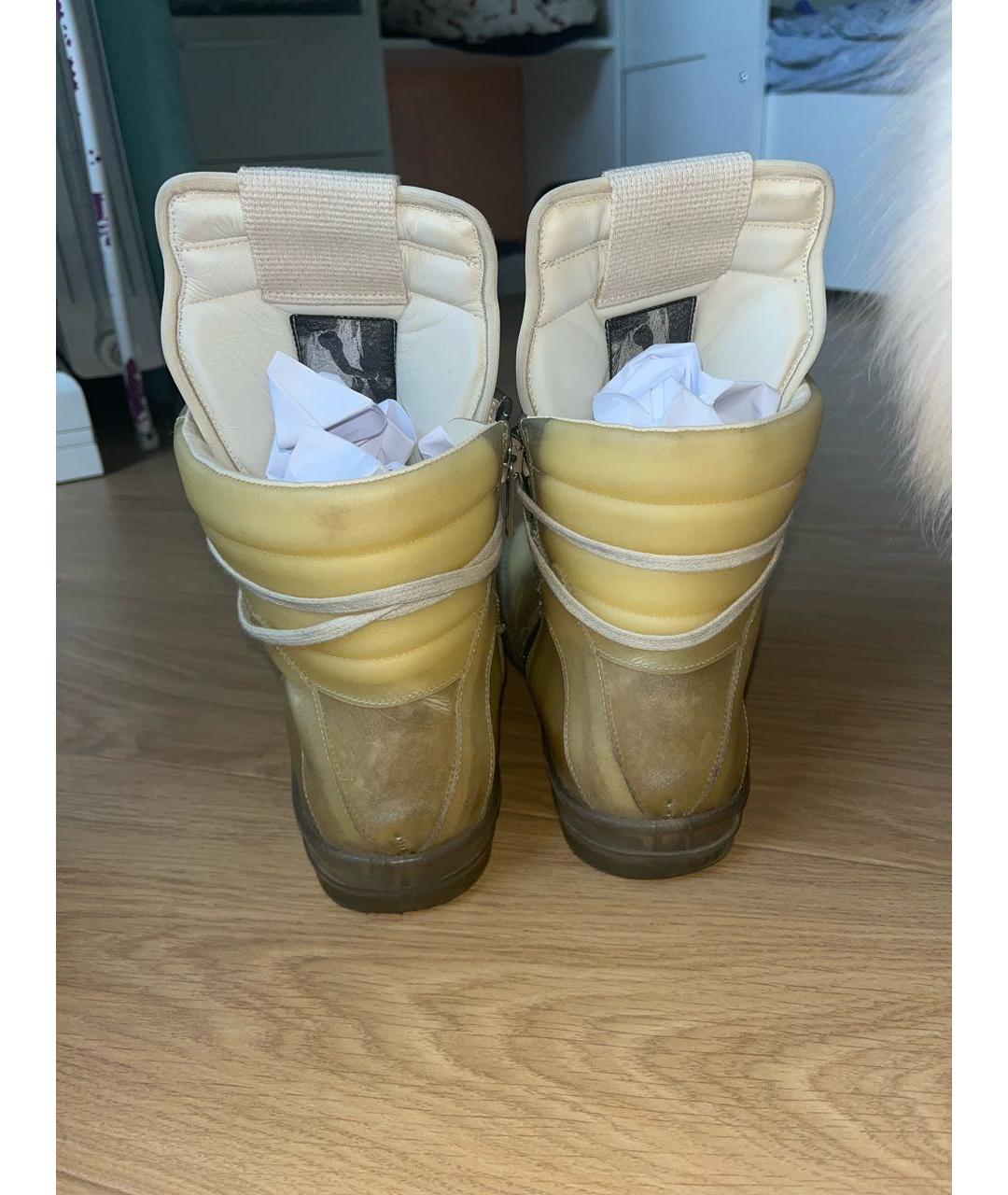 RICK OWENS Бежевые резиновые высокие кроссовки / кеды, фото 4