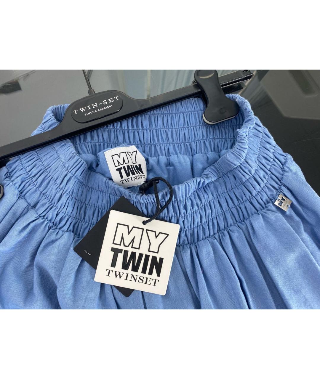 TWIN-SET Голубая хлопковая юбка мини, фото 3