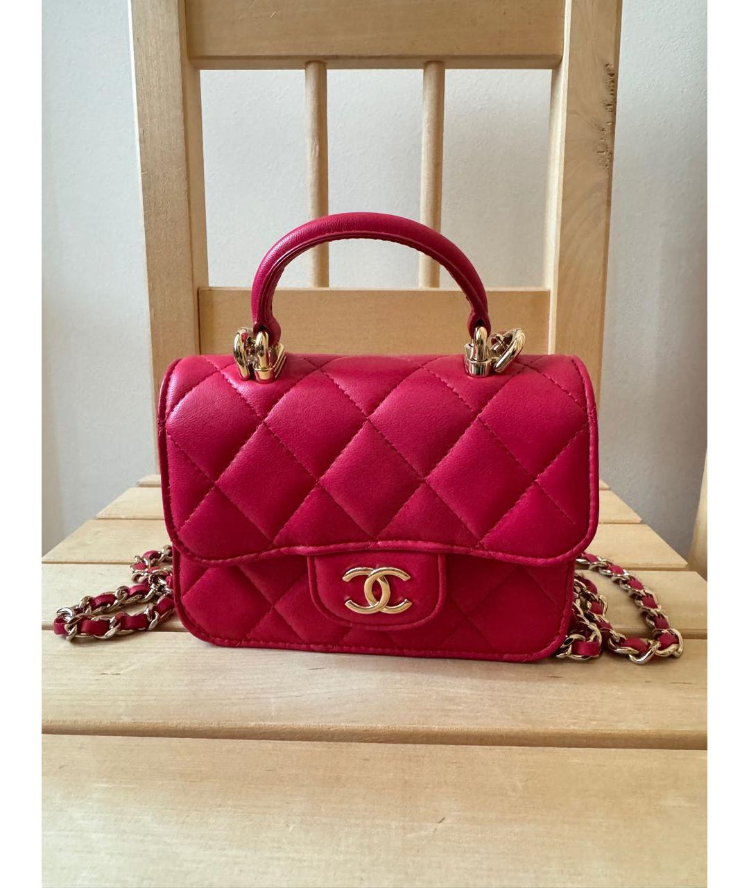 CHANEL Розовая кожаная сумка с короткими ручками, фото 9