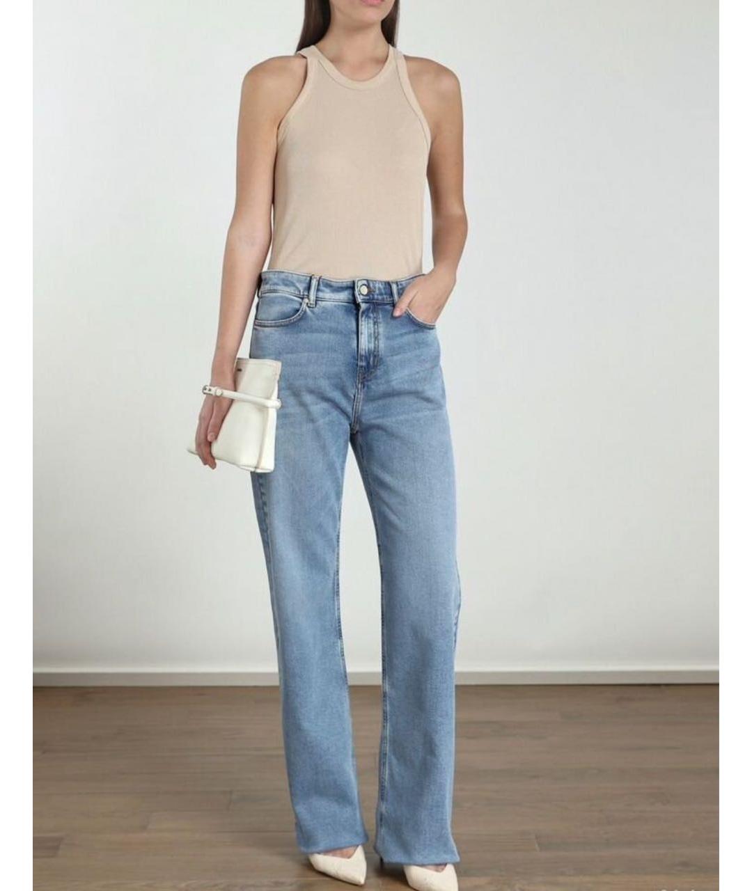 MAX MARA Голубые хлопко-эластановые прямые джинсы, фото 7