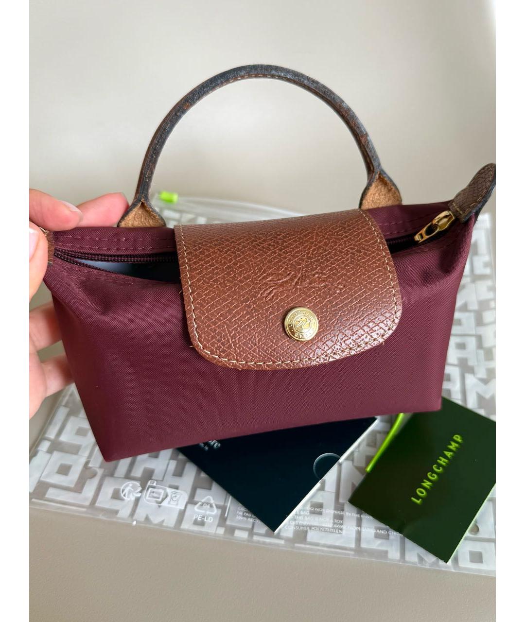 LONGCHAMP Бордовая кожаная сумка с короткими ручками, фото 2