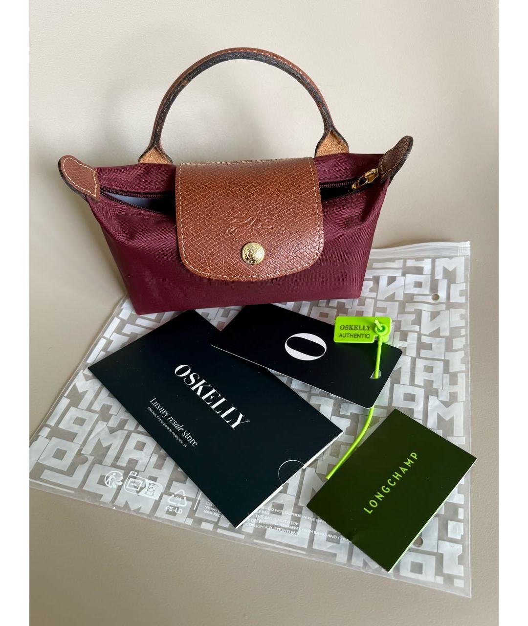 LONGCHAMP Бордовая кожаная сумка с короткими ручками, фото 3