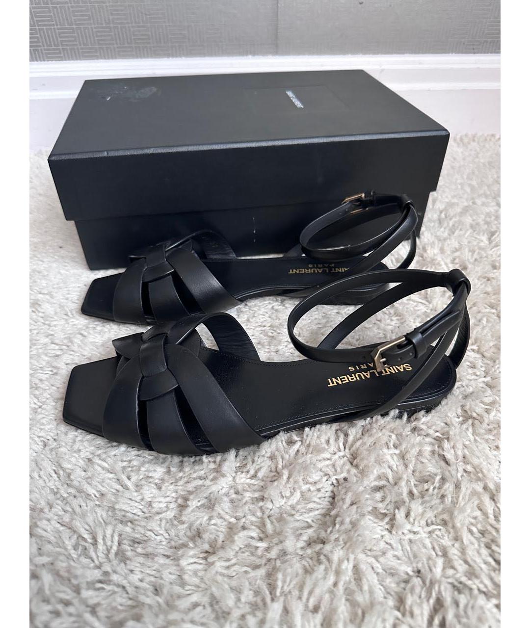 SAINT LAURENT Черные кожаные сандалии, фото 4