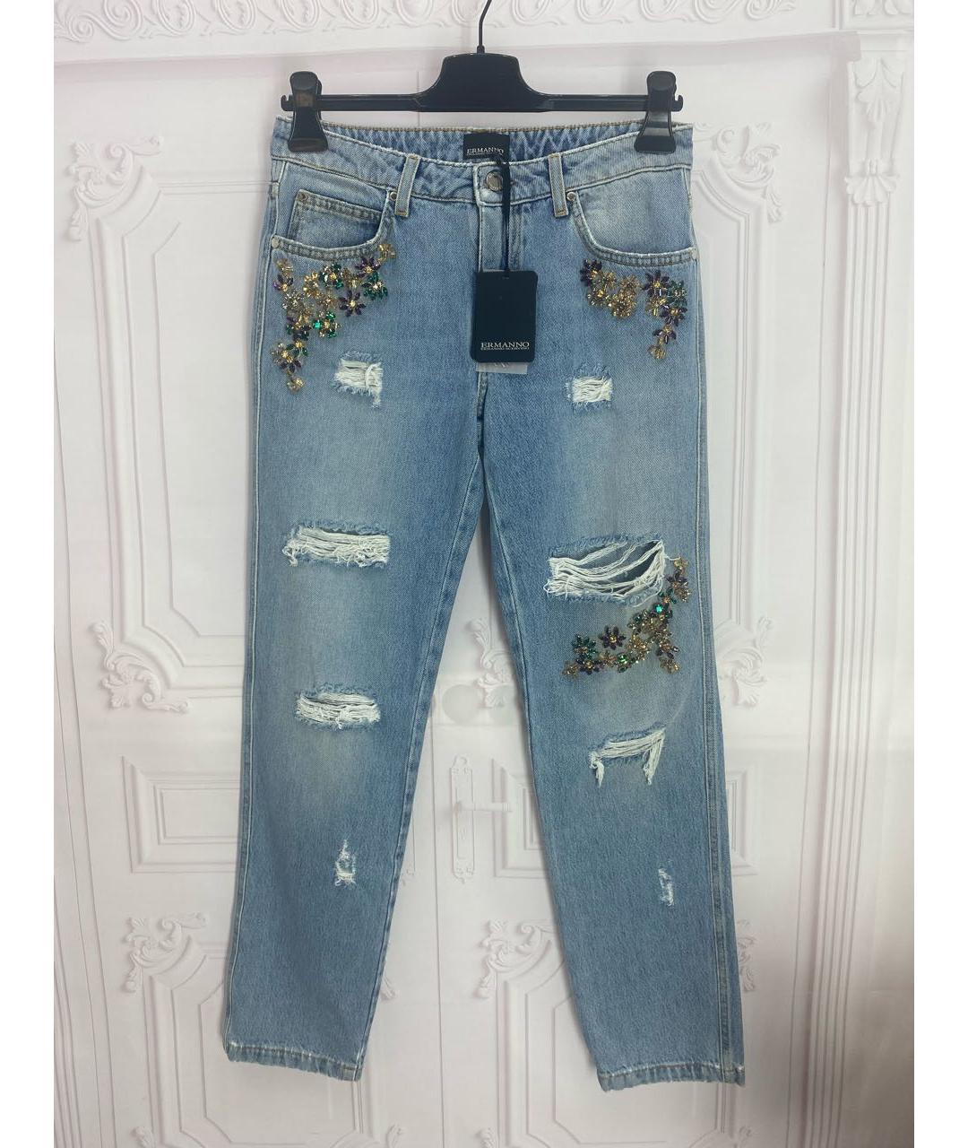 ERMANNO SCERVINO Голубые хлопковые прямые джинсы, фото 8