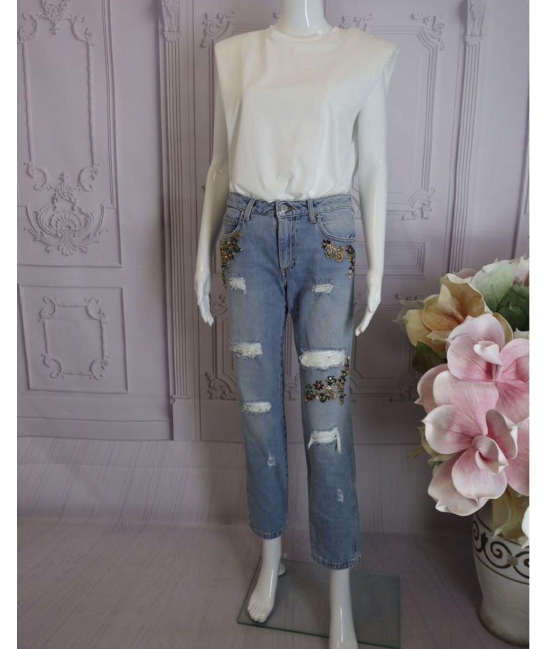 ERMANNO SCERVINO Голубые хлопковые прямые джинсы, фото 5