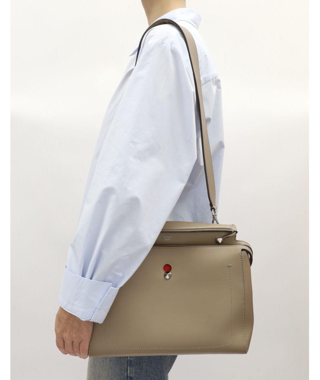FENDI Бежевая кожаная сумка тоут, фото 7