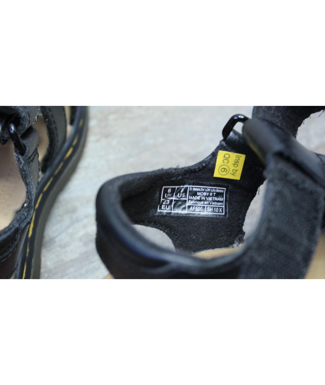 DR. MARTENS Антрацитовые кожаные сандалии и шлепанцы, фото 7
