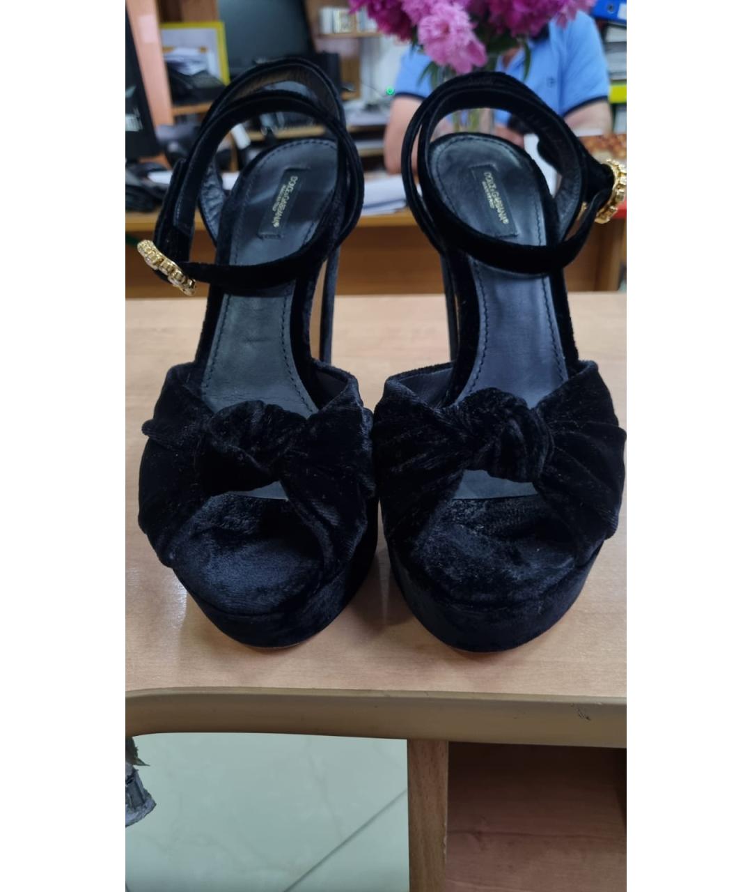 DOLCE&GABBANA Черные бархатные босоножки, фото 2