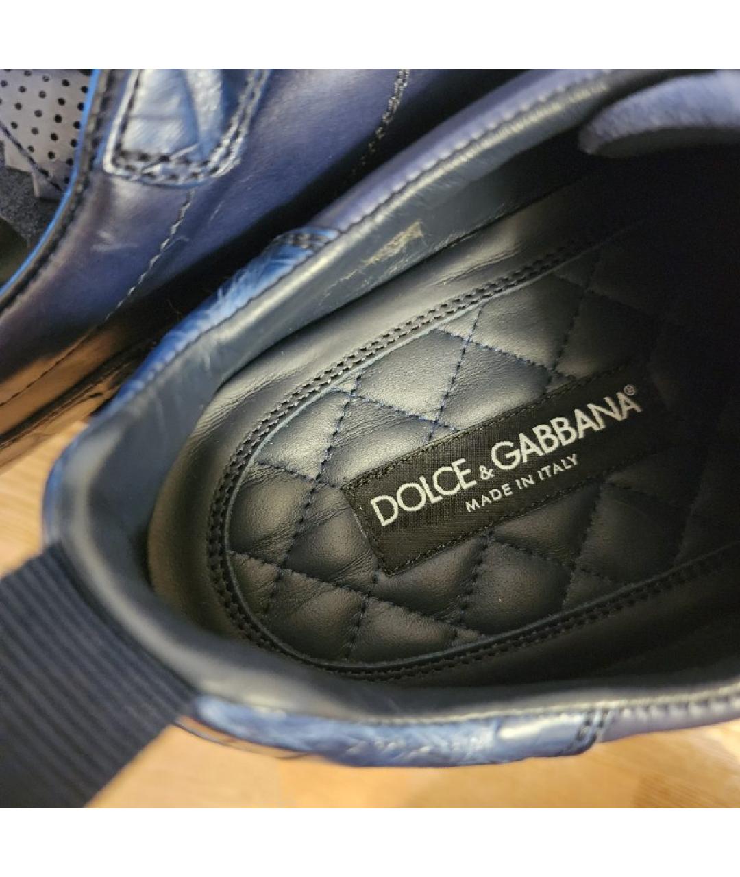 DOLCE&GABBANA Синие низкие кроссовки / кеды из экзотической кожи, фото 8