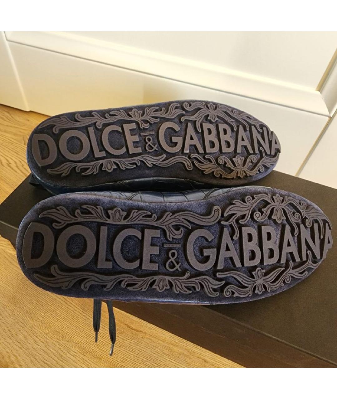 DOLCE&GABBANA Синие низкие кроссовки / кеды из экзотической кожи, фото 6