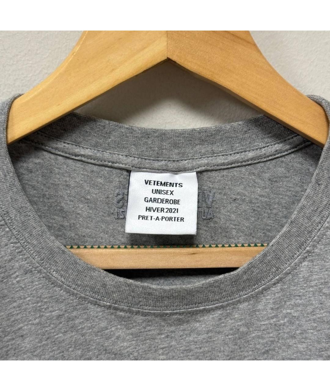 VETEMENTS Серая хлопковая футболка, фото 4