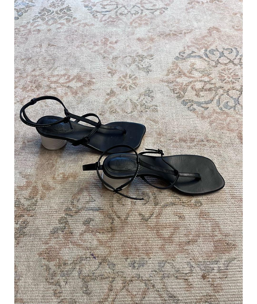 MM6 MAISON MARGIELA Черные кожаные босоножки, фото 4