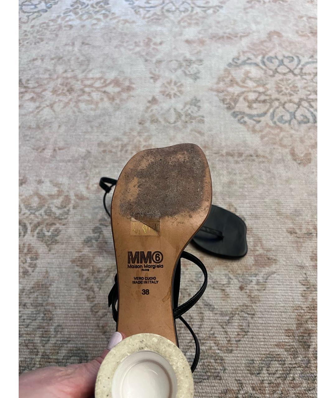 MM6 MAISON MARGIELA Черные кожаные босоножки, фото 8