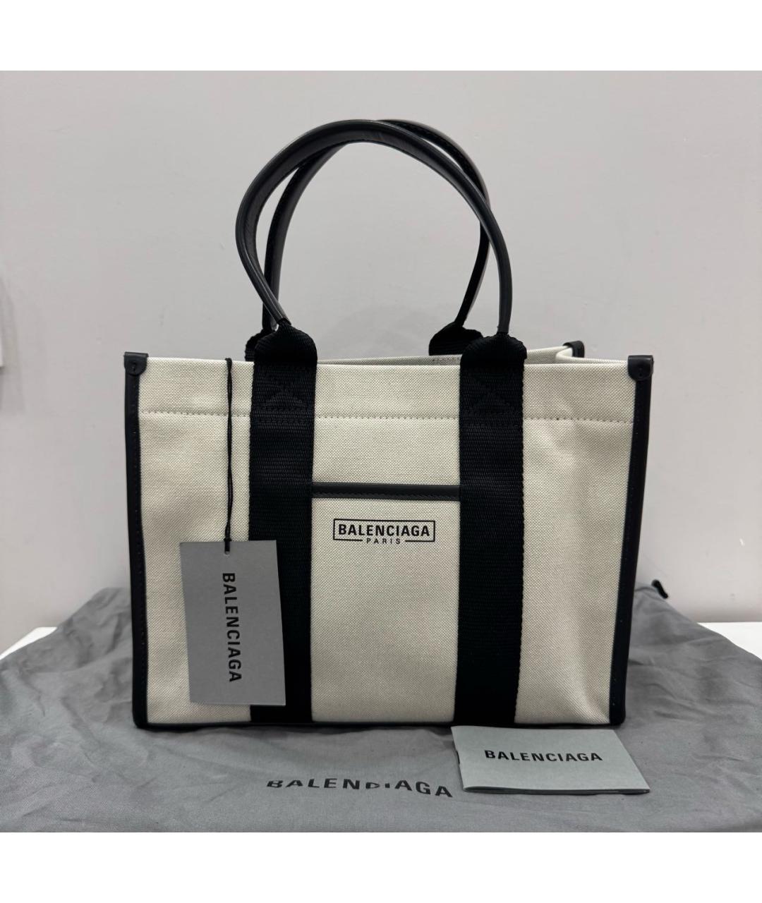 BALENCIAGA Белая льняная сумка тоут, фото 2