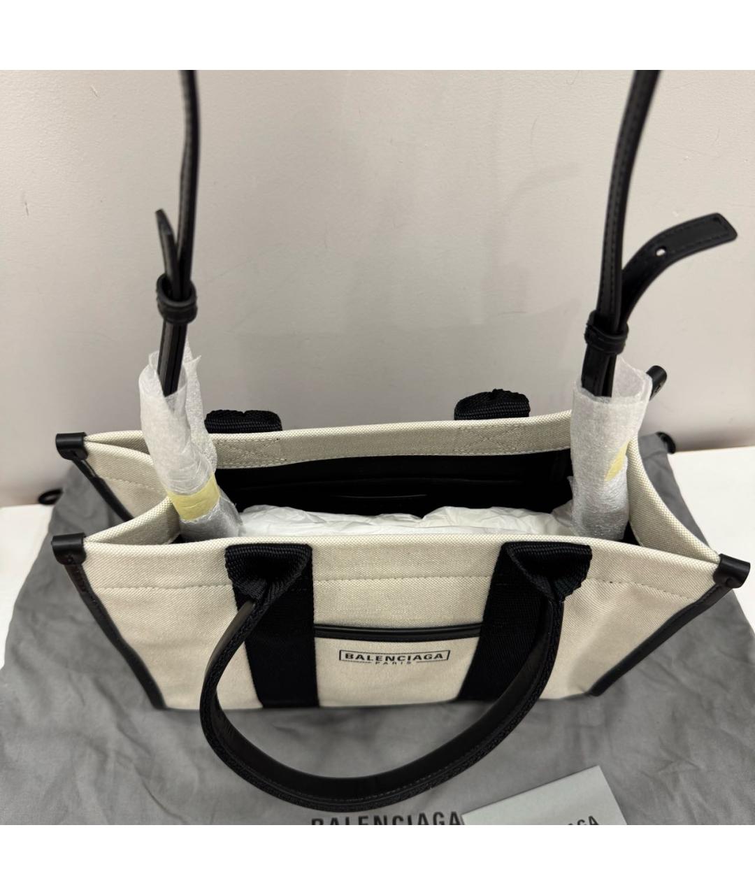 BALENCIAGA Белая льняная сумка тоут, фото 7