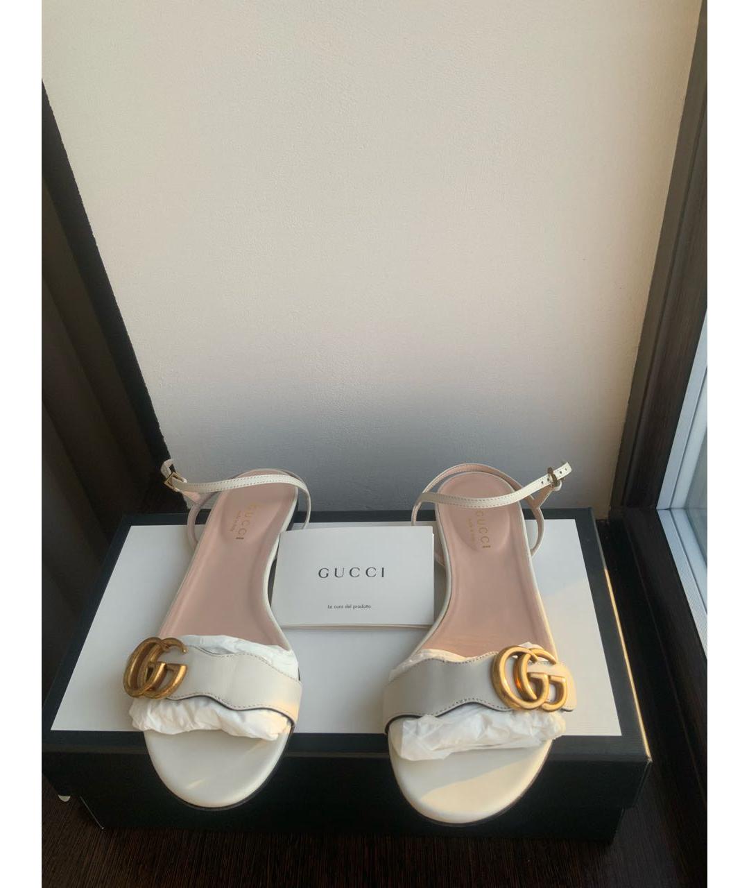 GUCCI Белые кожаные сандалии, фото 2