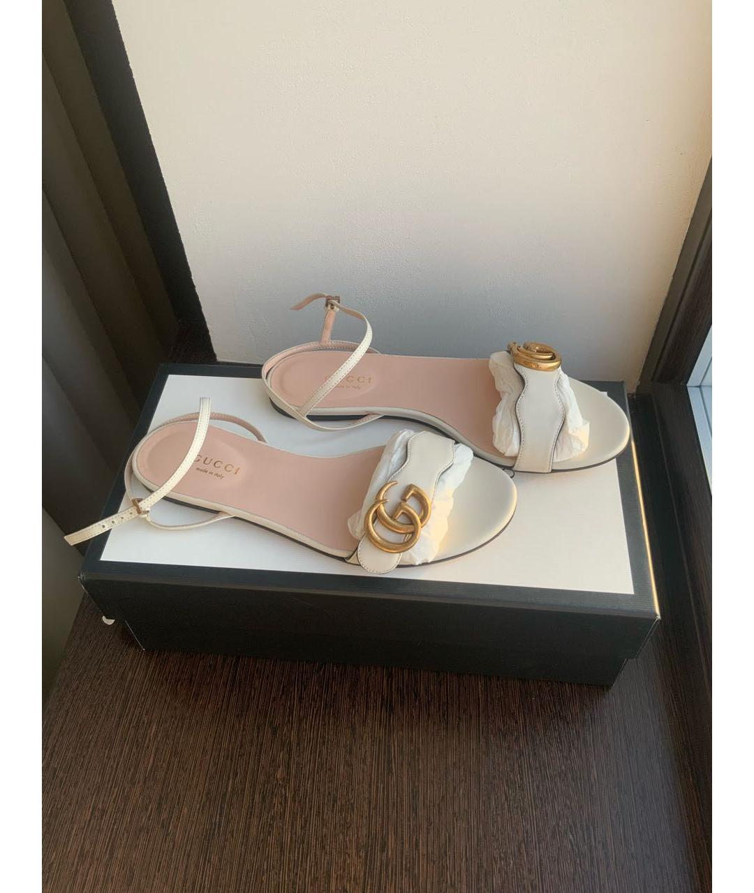 GUCCI Белые кожаные сандалии, фото 4
