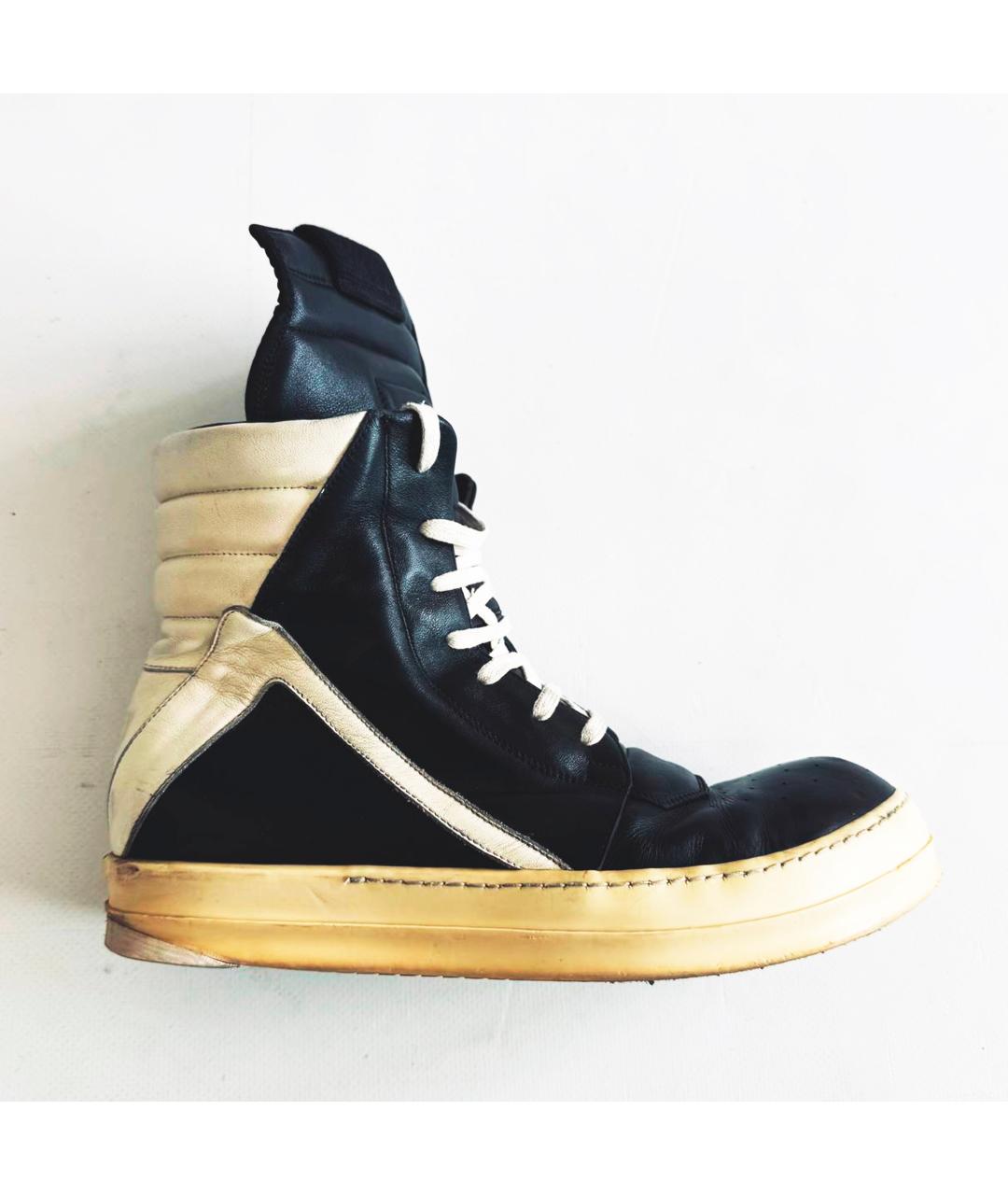 RICK OWENS Черные кожаные высокие кроссовки / кеды, фото 4