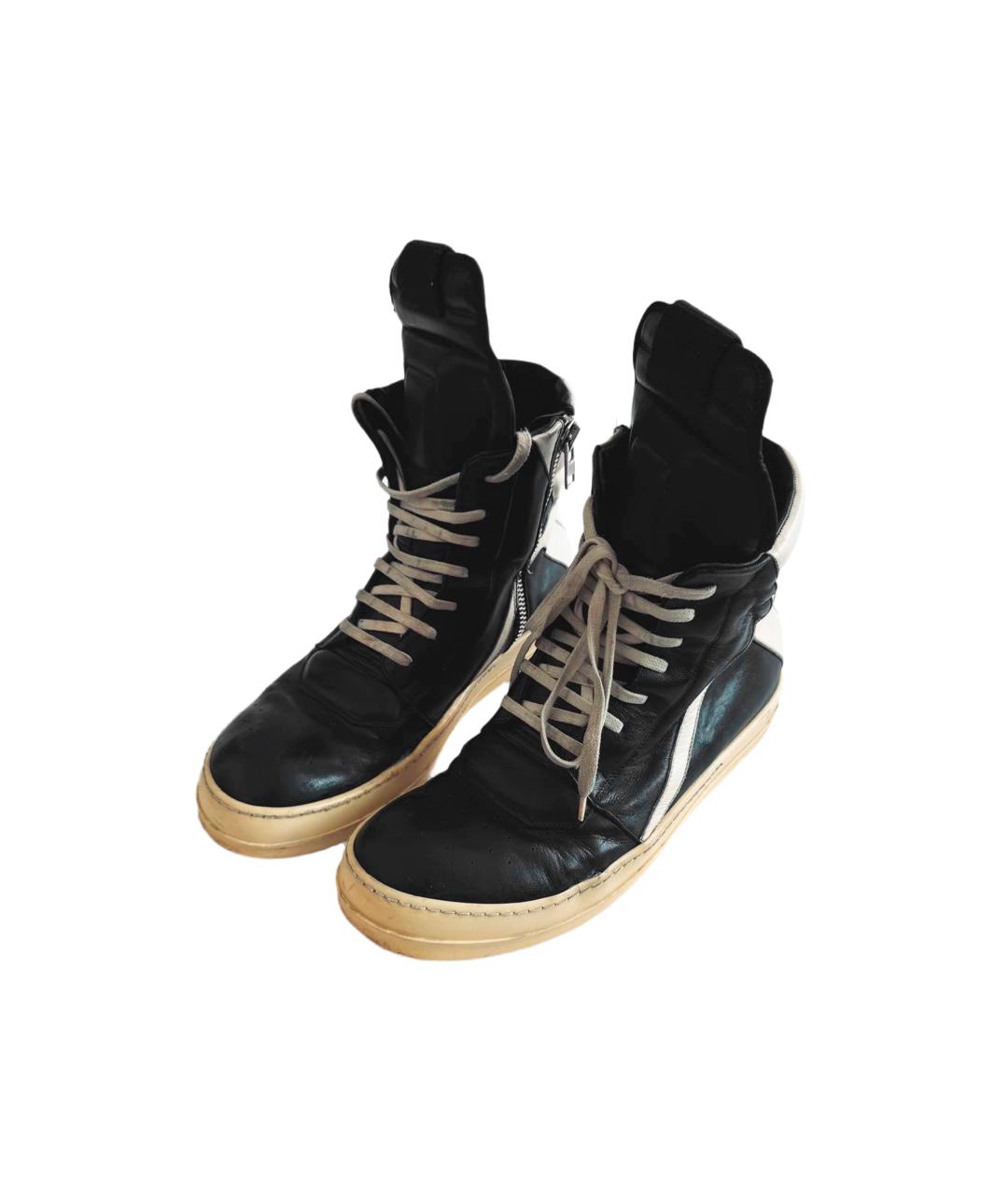 RICK OWENS Черные кожаные высокие кроссовки / кеды, фото 2