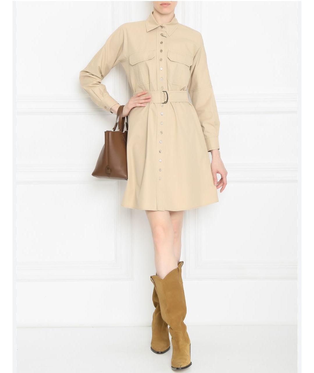 MAX MARA Бежевое хлопковое повседневное платье, фото 8