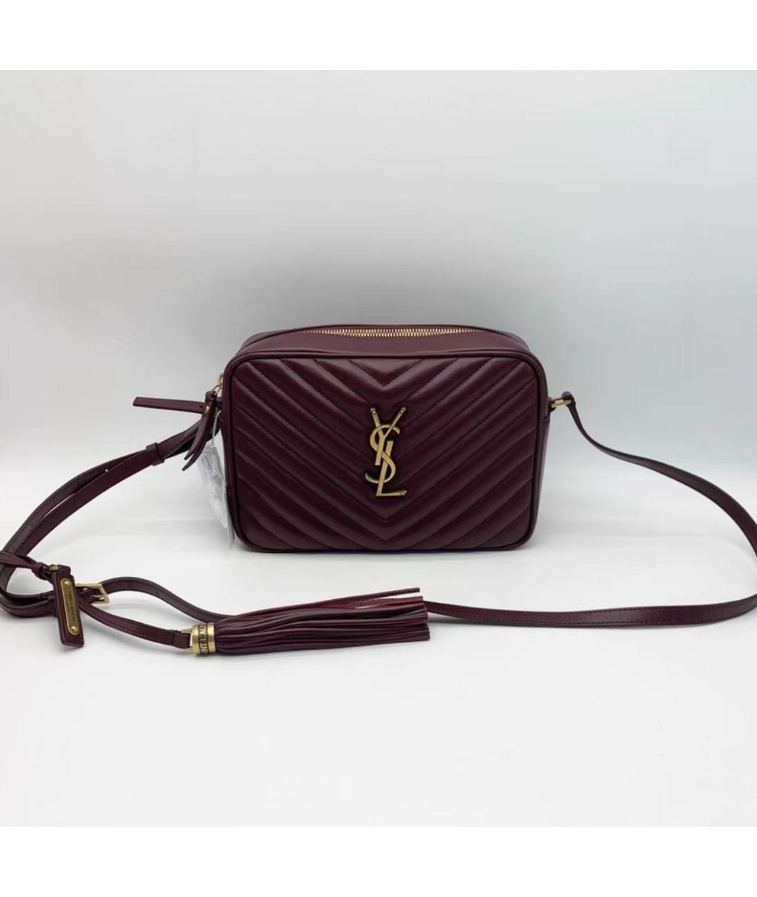SAINT LAURENT Бордовая кожаная сумка через плечо, фото 3