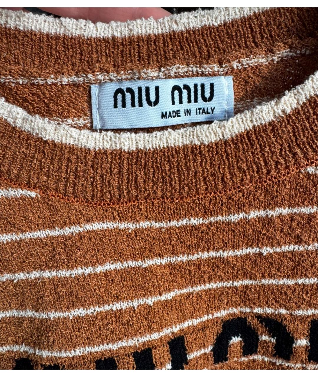 MIU MIU Коричневая хлопковая футболка, фото 3
