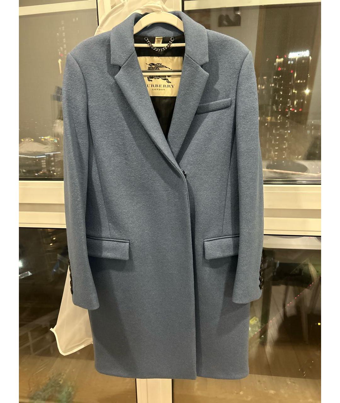 BURBERRY Голубое шерстяное пальто, фото 8