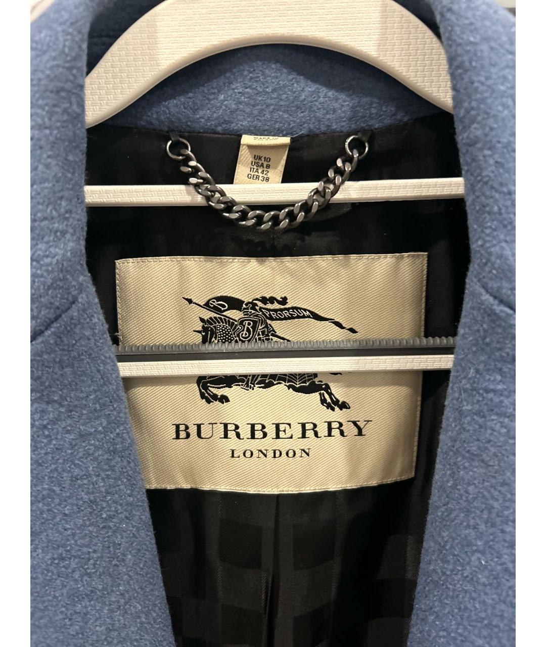 BURBERRY Голубое шерстяное пальто, фото 3