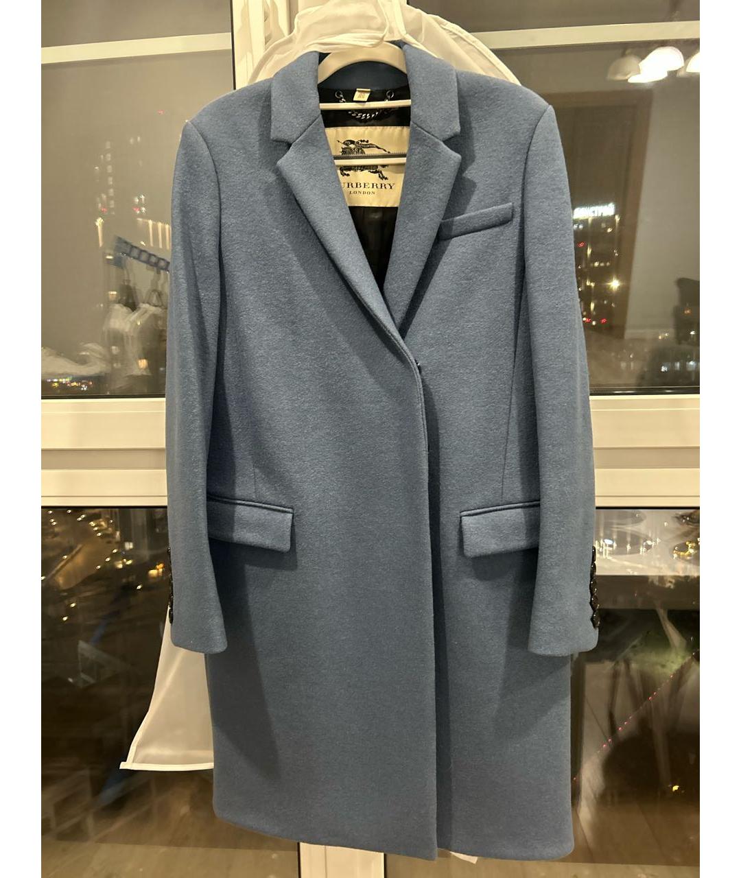BURBERRY Голубое шерстяное пальто, фото 9