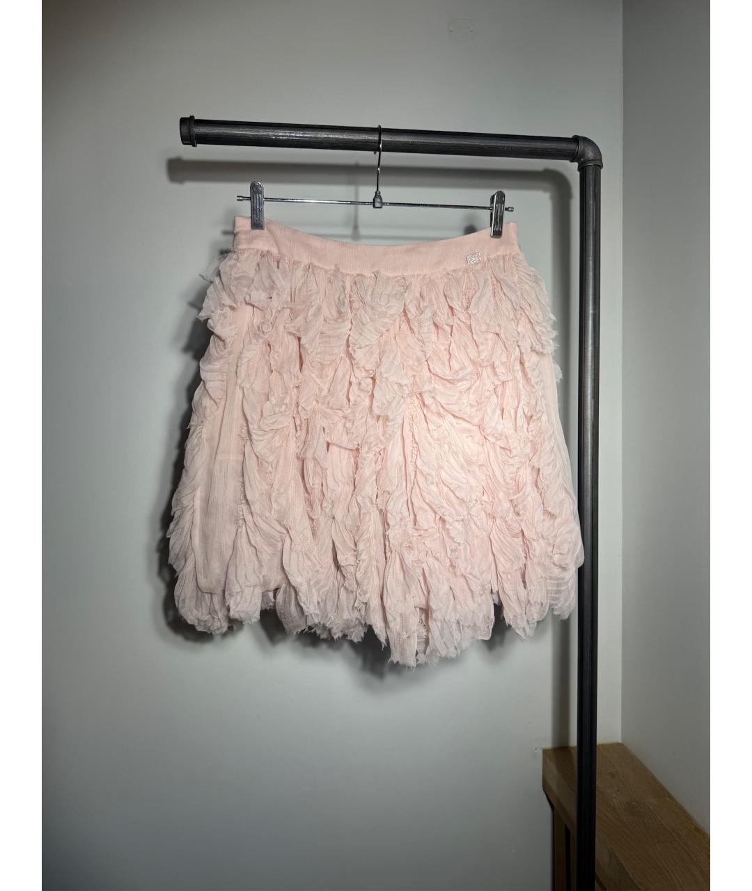 CHANEL Розовая шелковая юбка мини, фото 10