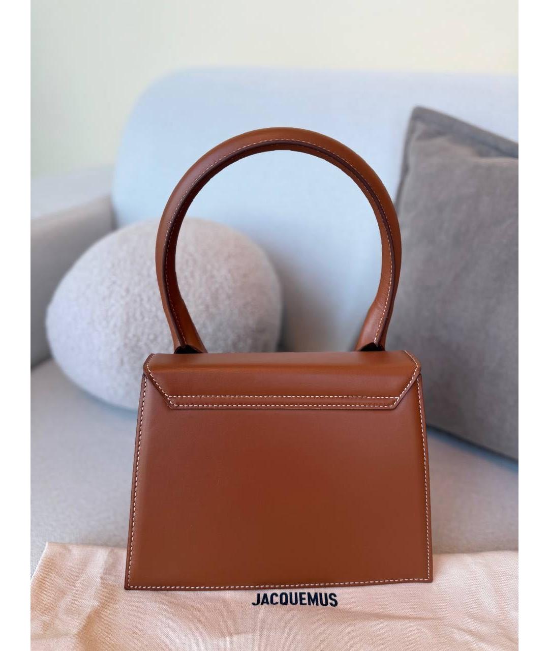 JACQUEMUS Коричневая кожаная сумка с короткими ручками, фото 2