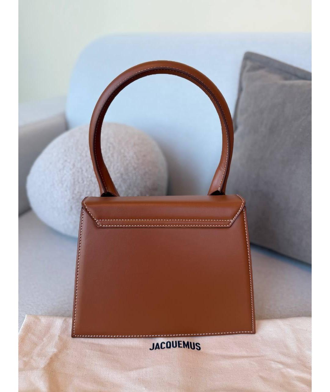 JACQUEMUS Коричневая кожаная сумка с короткими ручками, фото 3