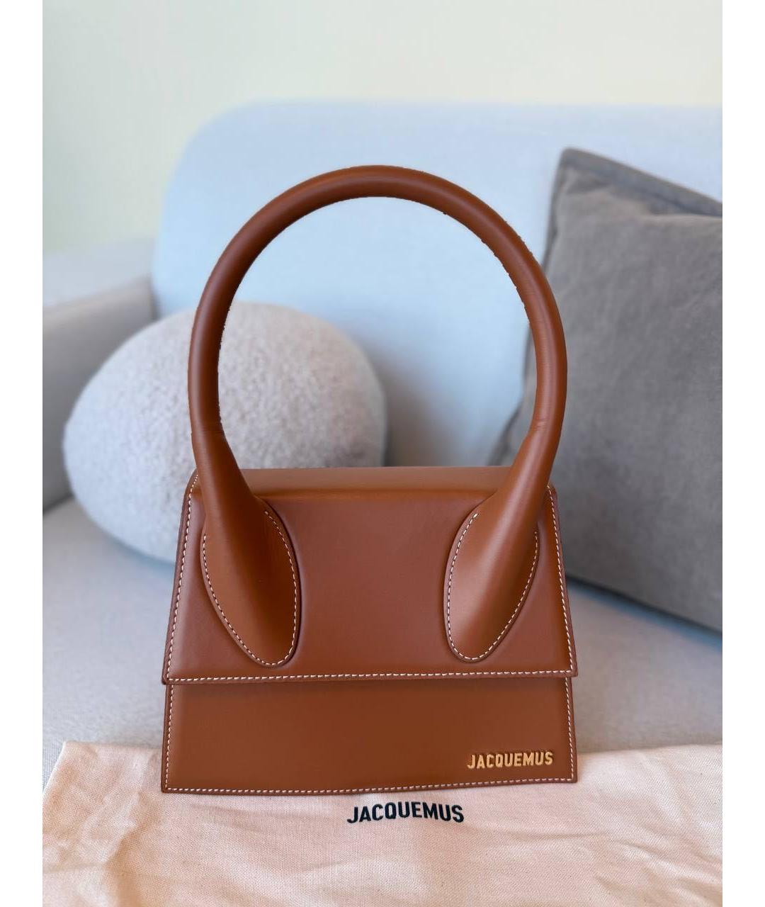 JACQUEMUS Коричневая кожаная сумка с короткими ручками, фото 4