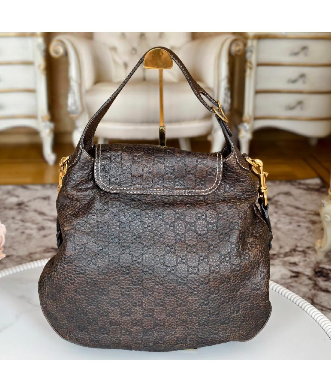 GUCCI Коричневая кожаная сумка с короткими ручками, фото 3