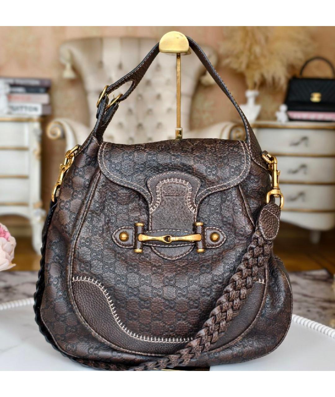GUCCI Коричневая кожаная сумка с короткими ручками, фото 2