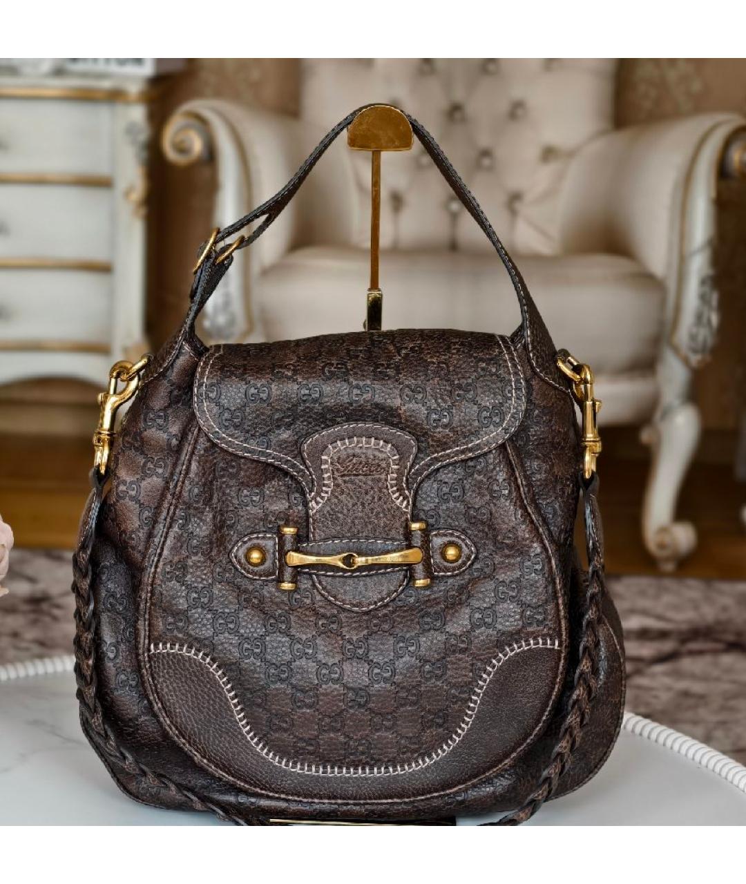 GUCCI Коричневая кожаная сумка с короткими ручками, фото 8
