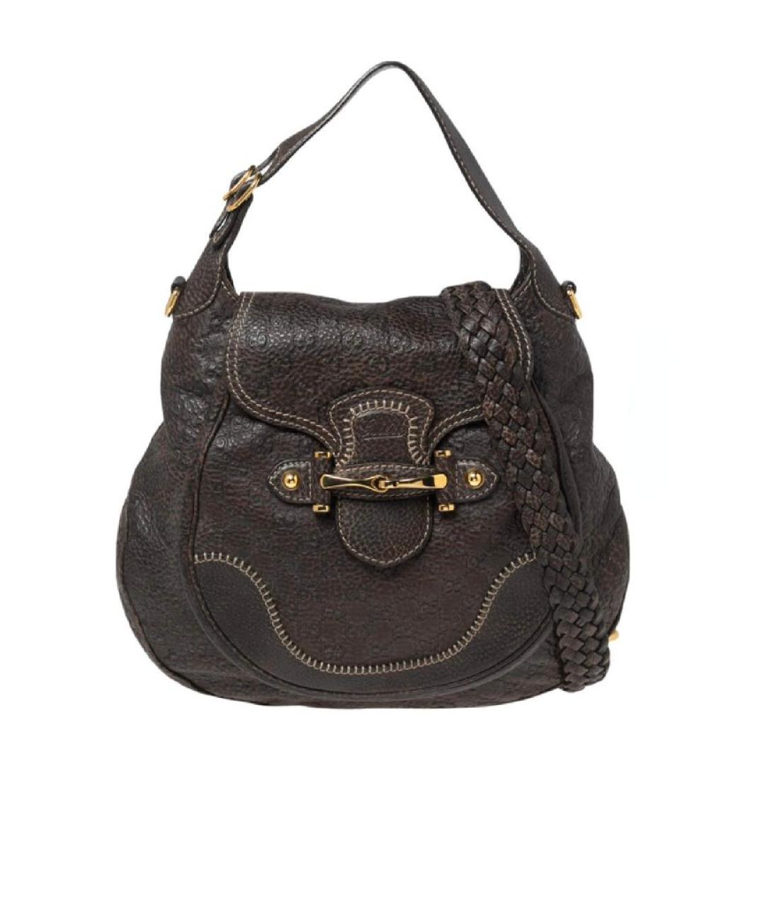 GUCCI Коричневая кожаная сумка с короткими ручками, фото 1