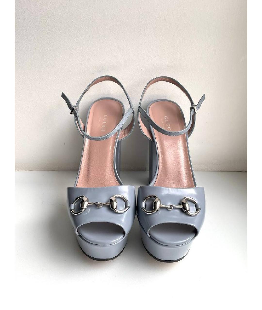 GUCCI Голубые кожаные босоножки, фото 3