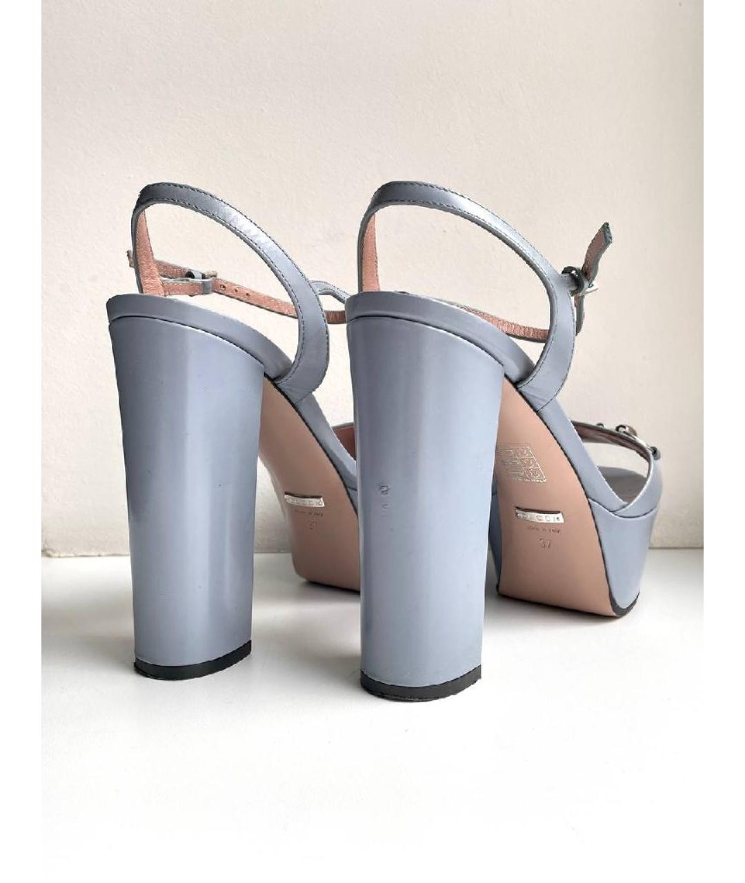GUCCI Голубые кожаные босоножки, фото 4