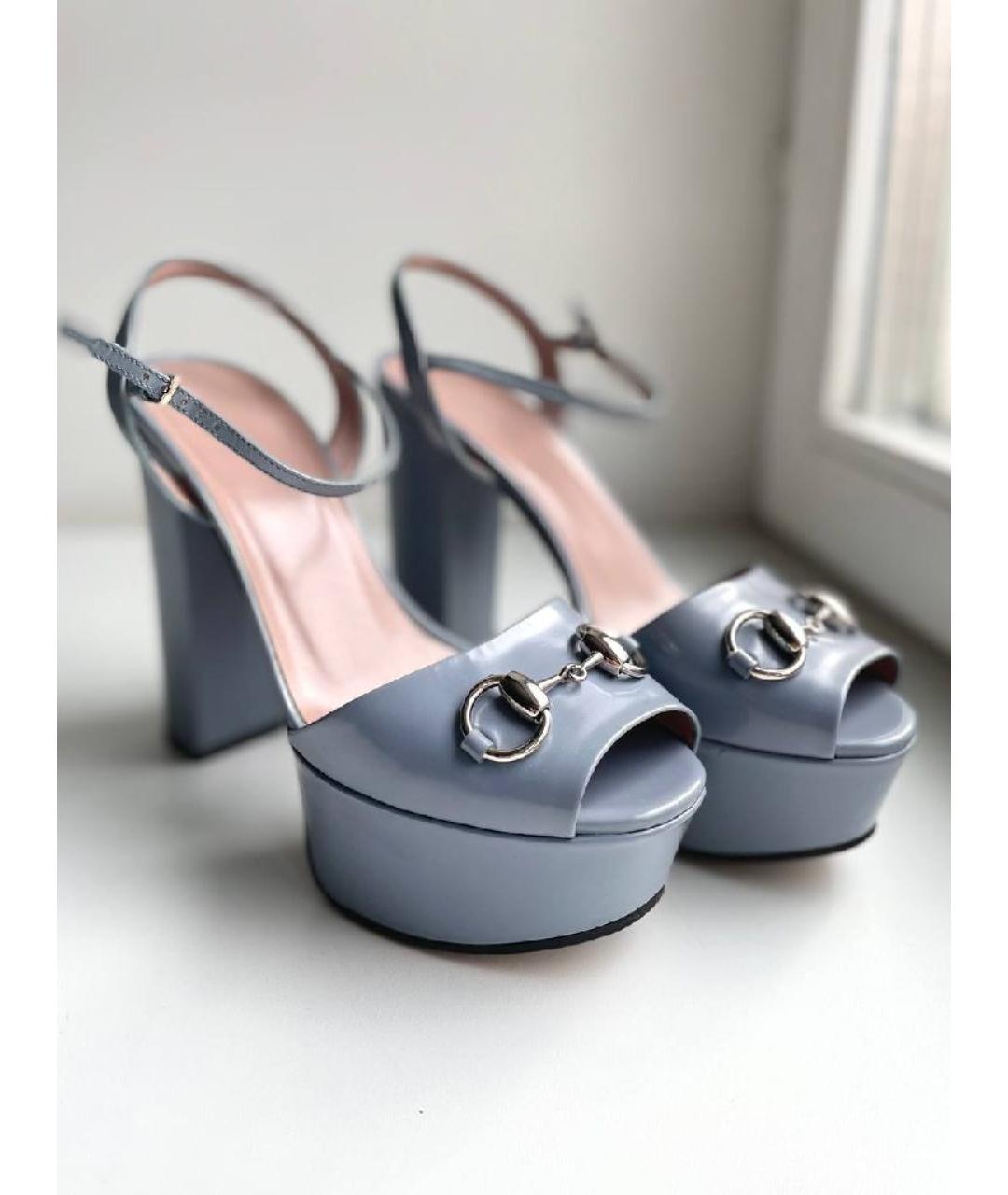 GUCCI Голубые кожаные босоножки, фото 2