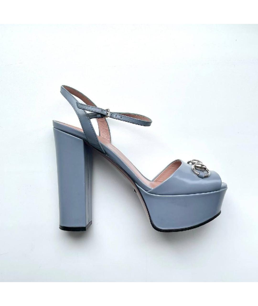 GUCCI Голубые кожаные босоножки, фото 9