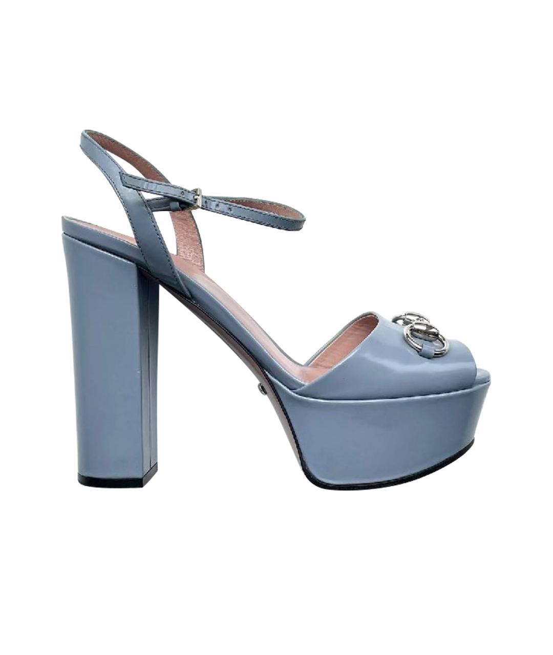 GUCCI Голубые кожаные босоножки, фото 1