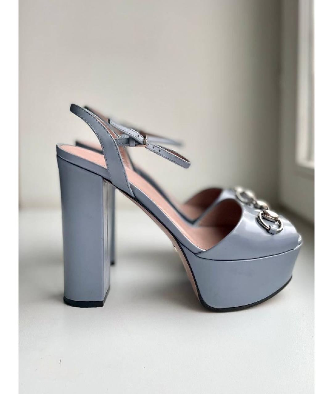 GUCCI Голубые кожаные босоножки, фото 8