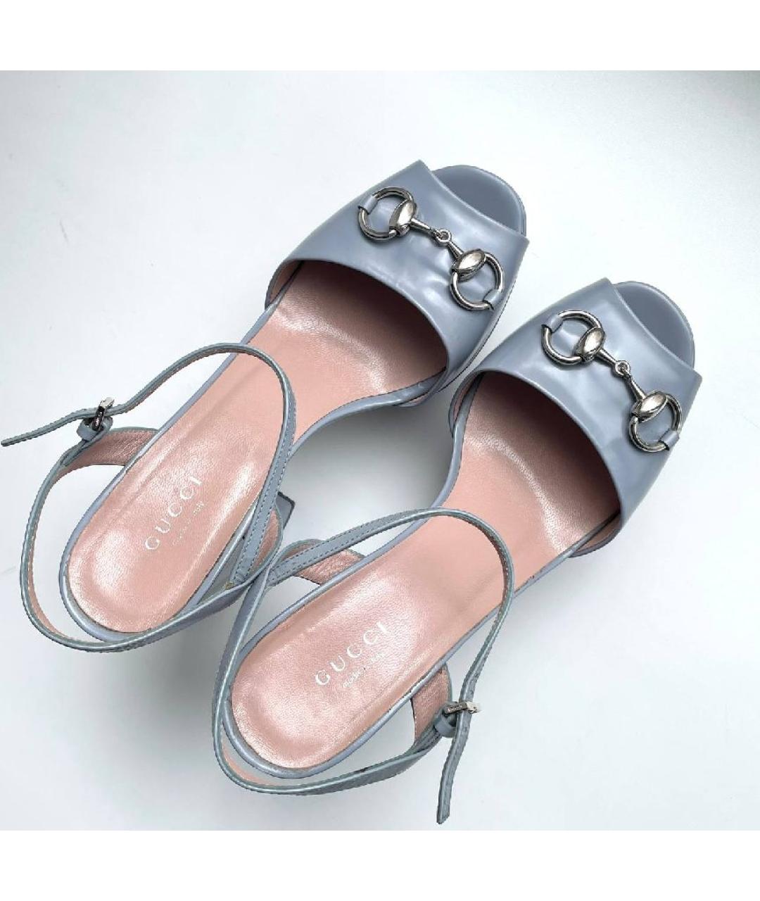 GUCCI Голубые кожаные босоножки, фото 5
