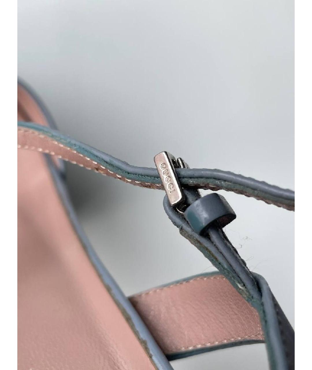 GUCCI Голубые кожаные босоножки, фото 6