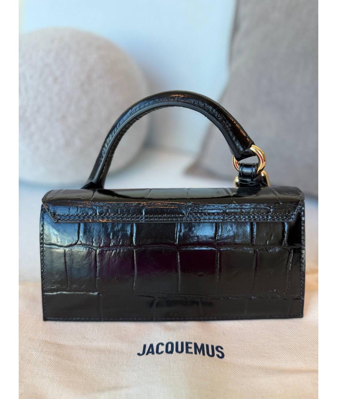 JACQUEMUS Черная сумка с короткими ручками из лакированной кожи, фото 3