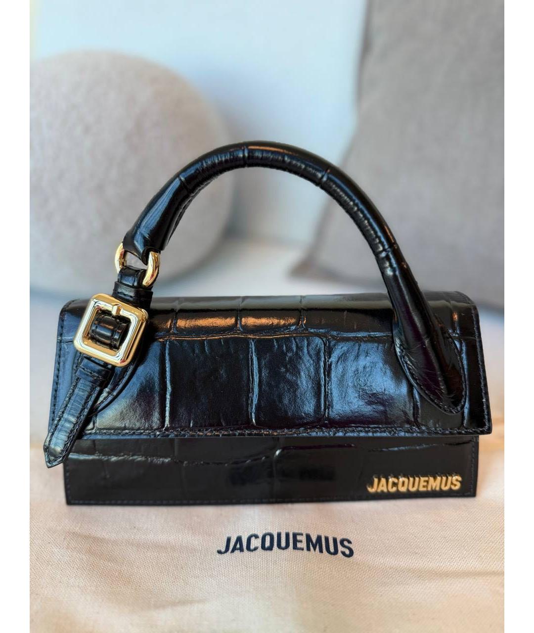 JACQUEMUS Черная сумка с короткими ручками из лакированной кожи, фото 5