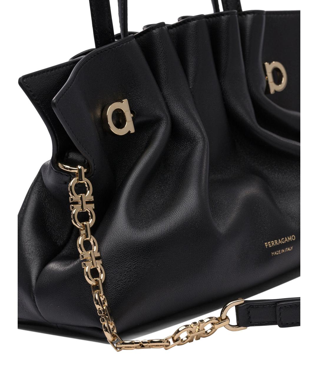 FERRAGAMO Черная кожаная сумка через плечо, фото 4