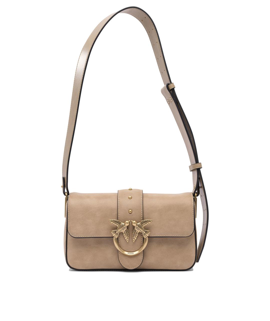 PINKO Бежевая кожаная сумка через плечо, фото 1
