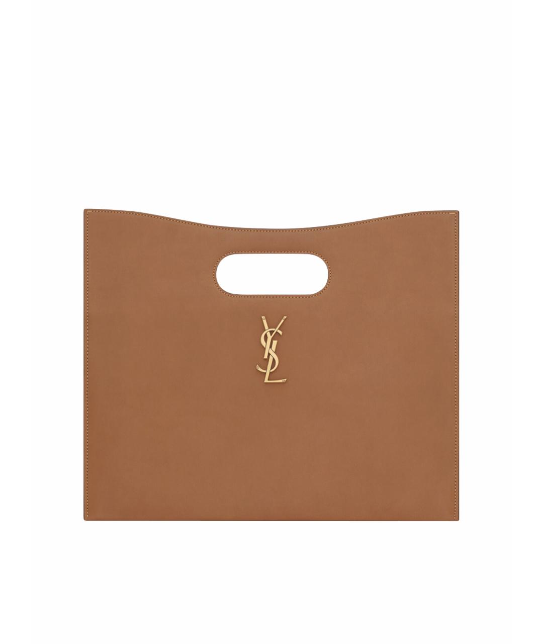 SAINT LAURENT Коричневая кожаная сумка с короткими ручками, фото 1